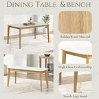 Merax 6-Piece Dining Table Set, One Table One Bench and Four Chairs, High Gloss White Tabletop with Light Oak Color