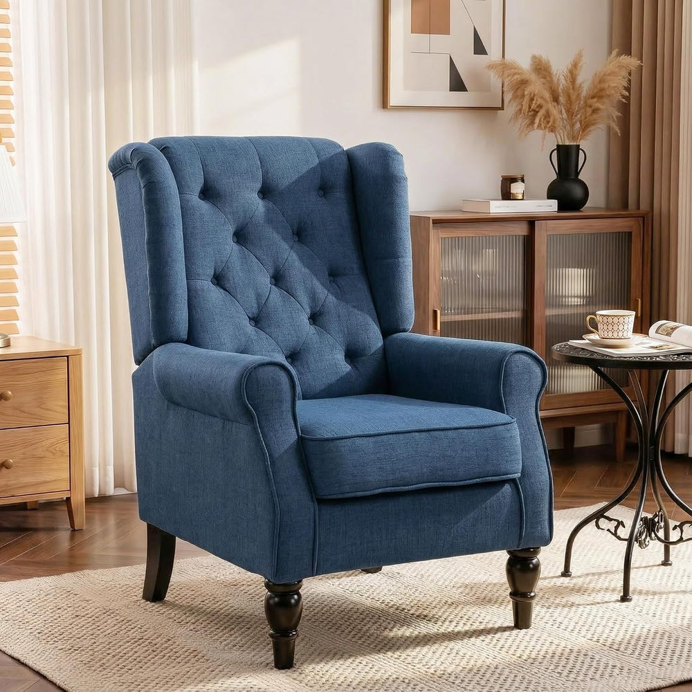 HOMCOM Mid-Century Modern Accent Chair, High Wingback Reading Chair, Blue | B...