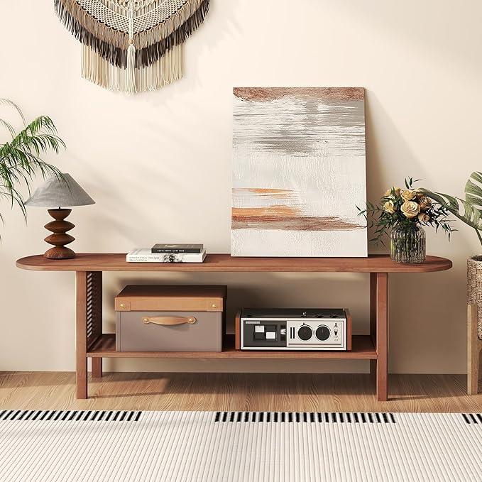 HollyHOME Bamboo TV Stand with Storage for TVs up to 65", Modern Enterta...