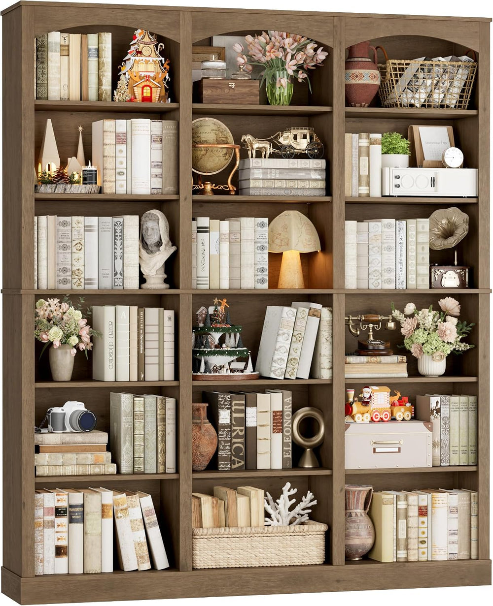 FACBOTALL 71" Triple Wide Bookshelf, 6 Tier Bookshelf, Large Arch Bookcase