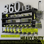 Power Tool Organizer Wall Mount with Charging Station,Cordless Tool Organizer 8 Drill Holder, 4 Layer Storage Rack for Garage Organization,Tool Holder with 8 Outlet Power Strip (Black)
