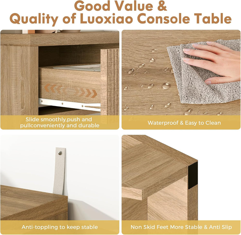Fluted Console Table with Drawers, 47" Narrow Entryway Table with 3 Draw...