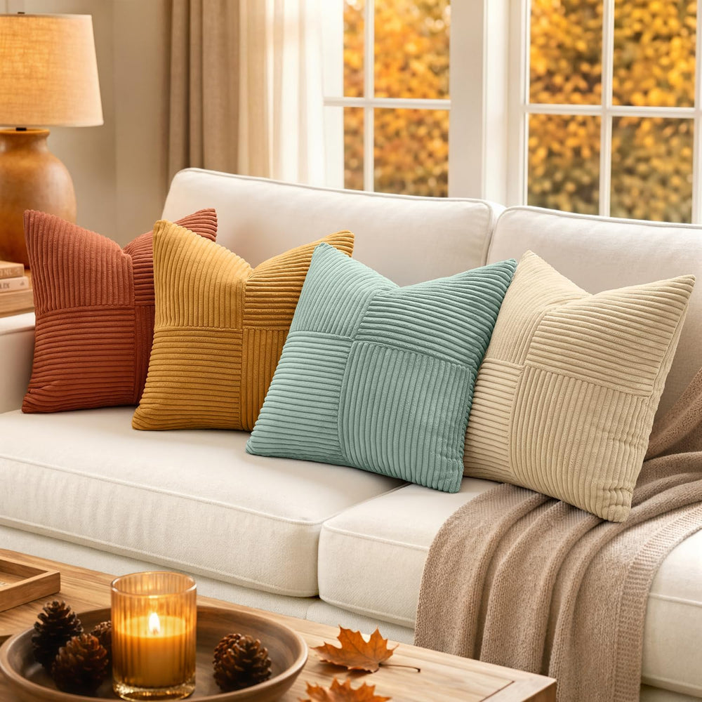MIULEE Fall Teal-Orange Decorative Throw Pillow Covers 20x20 Inch Set of 4 Bo...