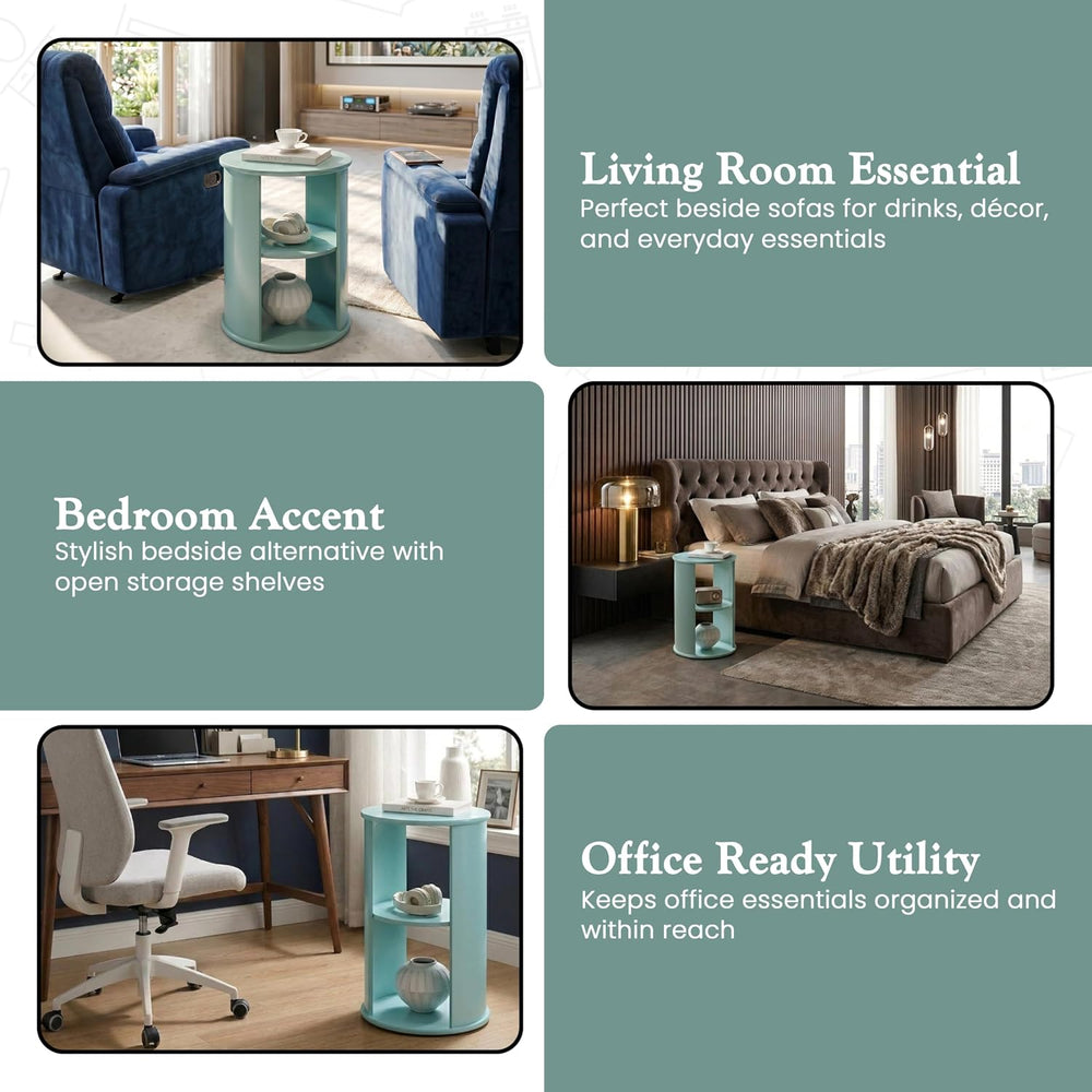 Kings Brand Furniture Round 3-Tier Accent Side Table with Storage Shelves, Wo...