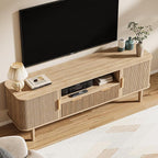 62.4 Inch Fluted TV Stand, Modern Media Console Table with Sliding Tambour Door Farmhouse Sideboard Buffet Cabinet Fits TVs up to 75 inch, Wood Entertainment Center for Living Room(Oak)