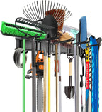 WALMANN Wall Mount Tool Organizer, Mop and Broom Holder, Garage Tools Storage Rack, Heavy Duty Garden Tool Storage Rack, Holds Up to 300 lbs