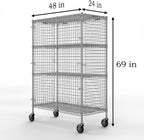 24" W x 48" L x 69" H Heavy Duty Utility Commercial Grade Metal Storage NSF Unit | Chrome Mobile Security Wire Cage Kit
