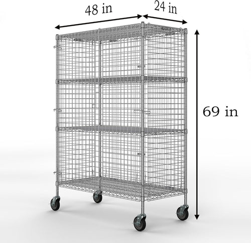 24" W x 48" L x 69" H Heavy Duty Utility Commercial Grade Metal Storage NSF Unit | Chrome Mobile Security Wire Cage Kit