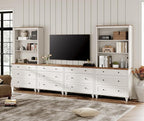 WAMPAT Entertainment Center with Bookshelves for TVs up to 75", Farmhouse Wall Unit TV Stand with Drawers, Media Console Table for Living Room, Bedroom & Home Theater, White