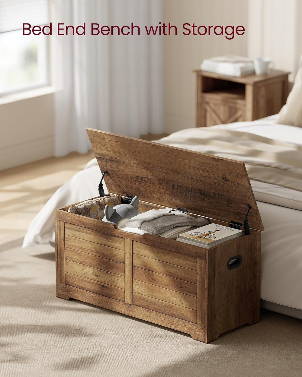 VASAGLE Storage Chest, 39.4 Inches Width Bench with 2 Safety Hinges | Farmhou...