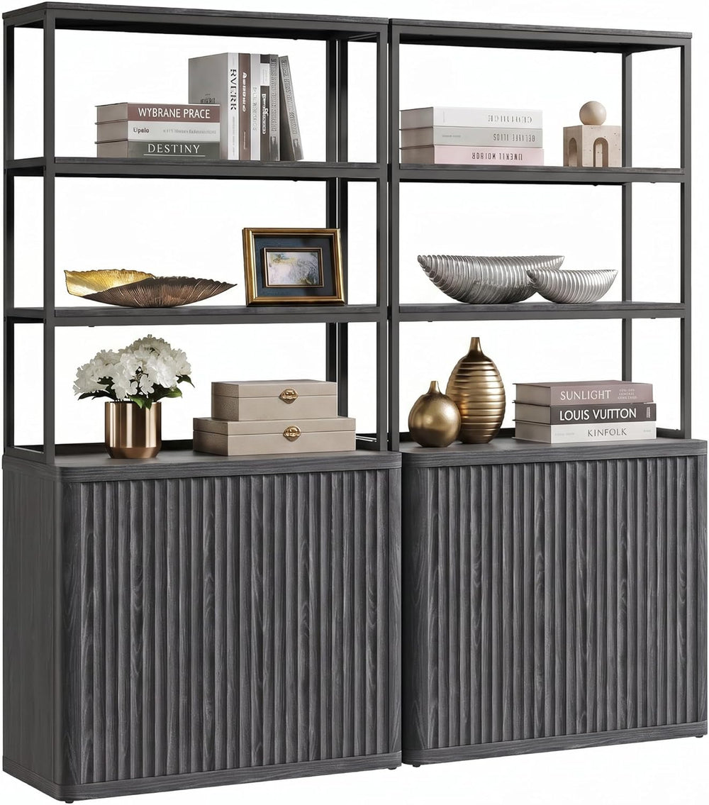 SICOTAS 71" Tall Book Shelf with Doors 5 Tier Bookshelf Bookcase