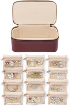 Vlando Jewelry Box with 12 Velvet Jewelry Bags Travel Jewelry Case for Girls Jewelry Organizers Necklace Rings Earrings Storage Bags Christmas Gifts Bridal Shower Gifts- Red