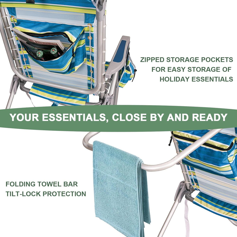 Romswi Tall Beach Chair Extra Wide for Adults, 17" High Seat Backpack Be...