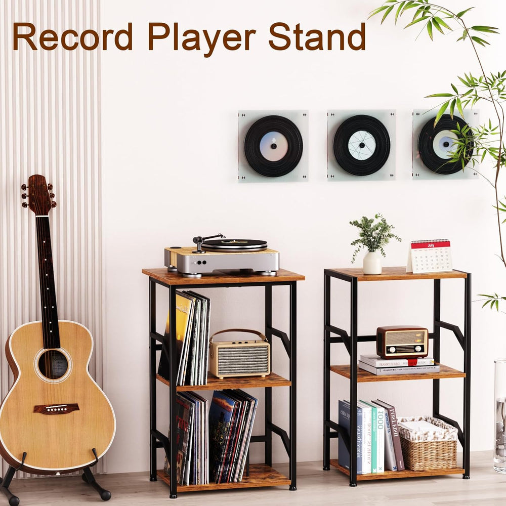 LOAKEKEL Record Player Stand, Large Vinyl Record Storage Up to 200 Albums, 3 ...