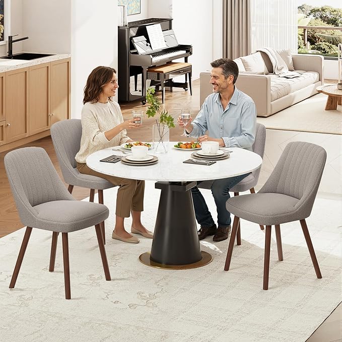 Upholstered Dining Chairs Set of 6, Modern Fabric Kitchen Chairs with Back, Wood Legs for Kitchen Dining Room Restaurant, Taupe