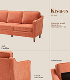 Kingfun Living Room Furniture Sets, 3 Seater Couch and Armchair, Mid Century Modern Sofa Set, Chenille Couch with Solid Wood Frame for Living Room & Bedroom, Orange