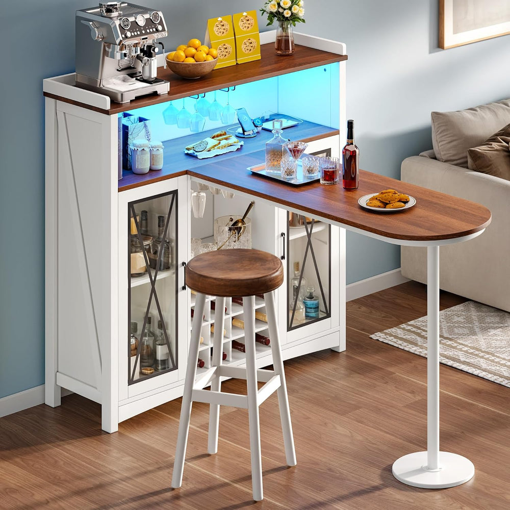 DWVO Farmhouse Wine Bar Cabinet with LED Lights, 47" Coffee Bar Station ...