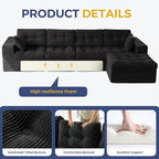 MAXYOYO 132" L Shaped Modular Sectional Sofa with Ottoman, Cloud Boneless Couch with Layered Cushion, Upholstered Sofa in a Box, Flexible Module Combination for Living Room, No Assembly, Black