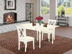 East West Furniture MZCL3-LWH-C 3 Piece Modern Dining Table Set Contains a Rectangle Wooden Table with Dropleaf and 2 Linen Fabric Kitchen Dining Chairs, 36x54 Inch, Linen White