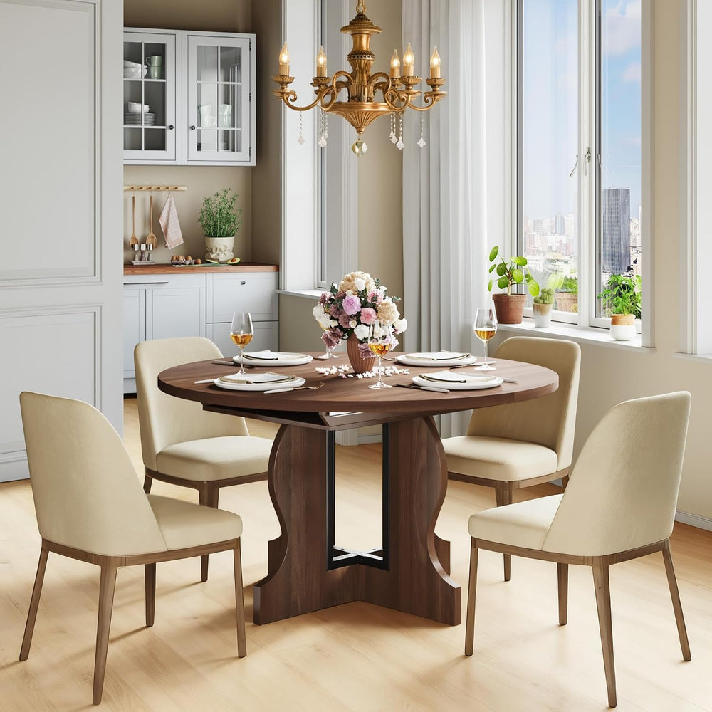 Mondeer Extendable Round Dining Table for 4-6, 43.3"-59" Oval Dinin...