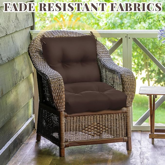 Geetery Outdoor Chair Cushions Set of 4 for Patio Lawn Furniture Wicker Rocking Dining Chairs 42x21x4 Inch High Back Seat Pads Replacement with Ties Weather-resistant Fade-resistant Indoor(Dark Brown)