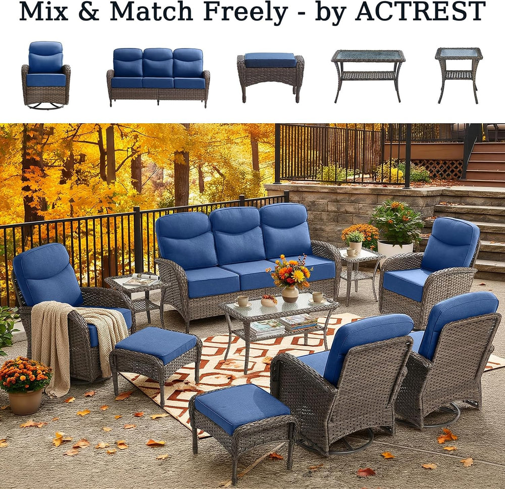 Outdoor Ottomans Patio Footrest Set of 2 - High Back Comfortable Brown Wicker...