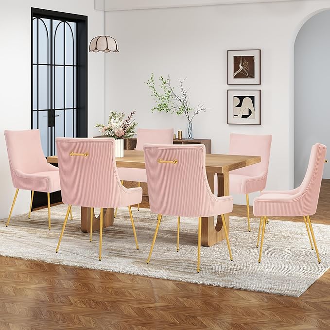 Velvet Dining Chairs Set of 2, Modern Upholstered Kitchen Chair with Pull Han...