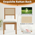 Westice Rattan Dining Chairs Set of 2, Farmhouse Natural Dining Room Chairs with Upholstered Cushion, Wood Armless Chairs for Kitchen/Restaurant
