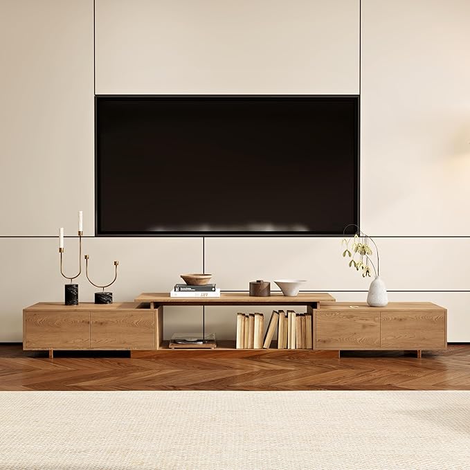 homary Extendable TV Stand for 65–85 Inch TVs, Modern Adjustable Media Console with Storage Drawers, Walnut Entertainment Center for Living Room & Bedroom