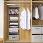 Large Hanging Sweater Organizer for Closet,Collapsible 6-Shelf Hanging Closet Shelves with Drawers, Washable (Grey-5 Shelf-1 d)