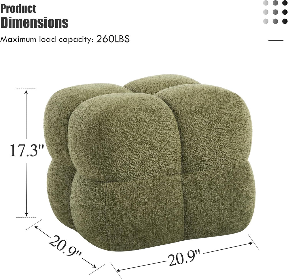 ONEVOG Olive Green‌ Modern Ottoman, 21" Square Fuzzy Couch Sherpa Pouf O...