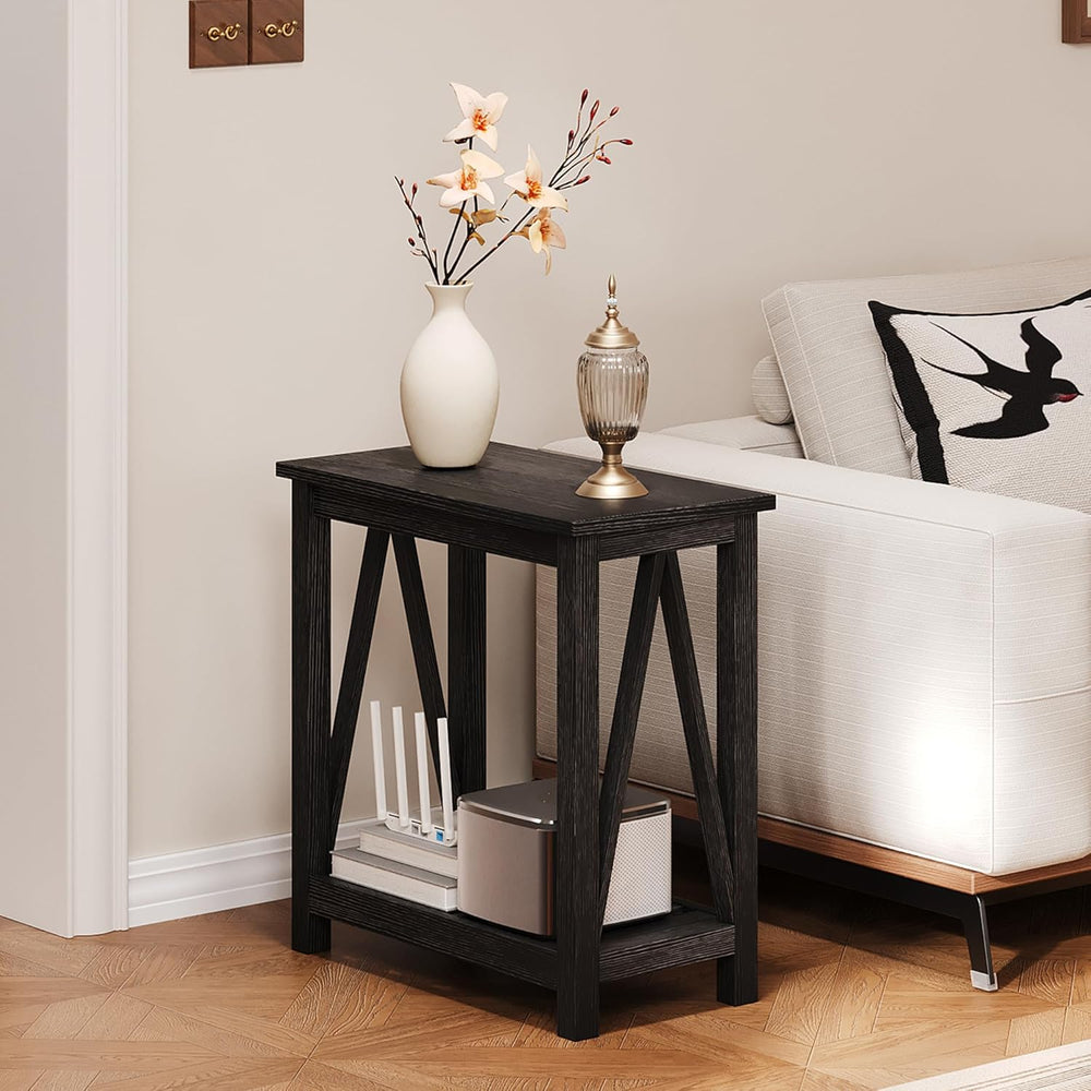 ChooChoo Farmhouse End Table, Narrow Side Table, Slim End Table with Storage ...
