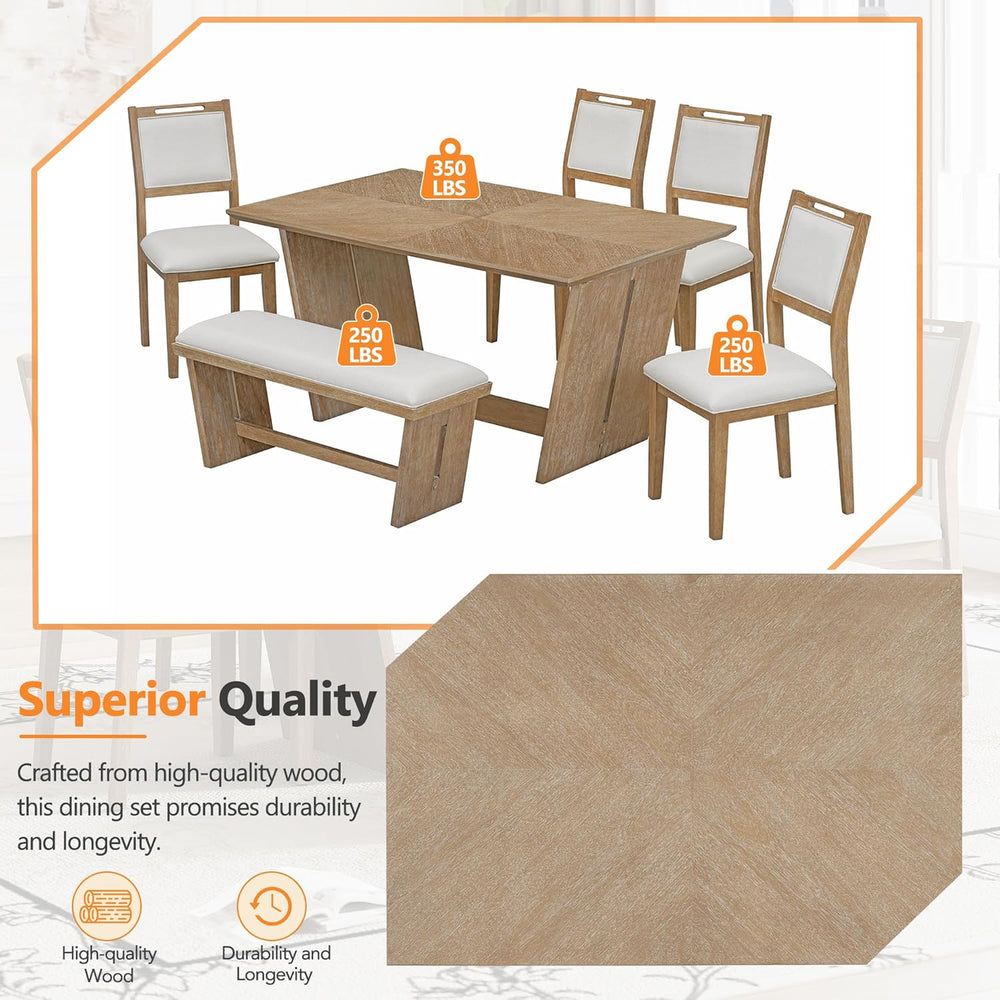 Merax 6-Piece Retro Dining Set, 1 Rectangular Table with Stable Trapezoidal T...