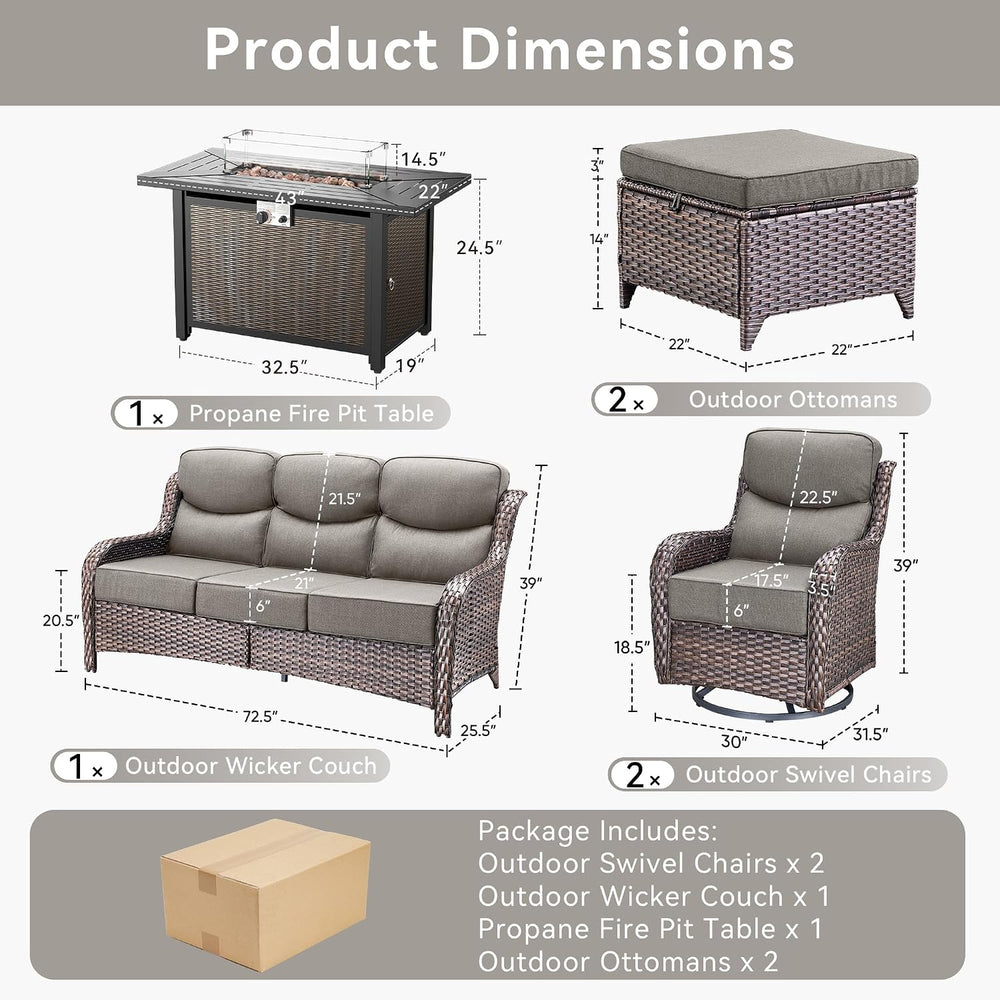 Luxury Patio Furniture Set with Fire Pit Table-6 Pieces All Weather Outdoor S...