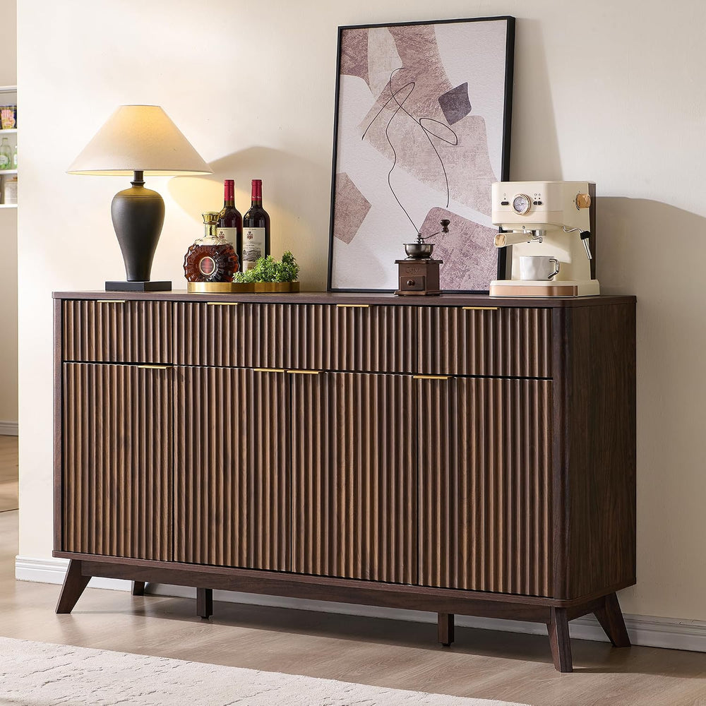 T4TREAM 60 Inch Fluted Buffet Sideboard Cabinet, Dark Walnut | Modern Coffee ...