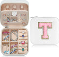 Parima Travel Jewelry Case, Organizer Box Small Case Boxes for Women Mini Initial T White