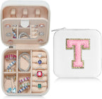 Parima Travel Jewelry Case, Organizer Box Small Case Boxes for Women Mini Initial T White