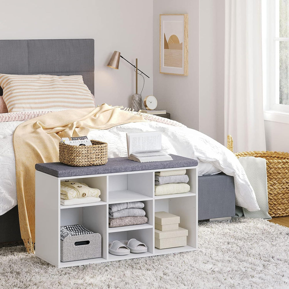 DINZI LVJ Shoe Storage Bench with Cushion, Cubby Shoe Rack with 9 Cubbies, Ad...