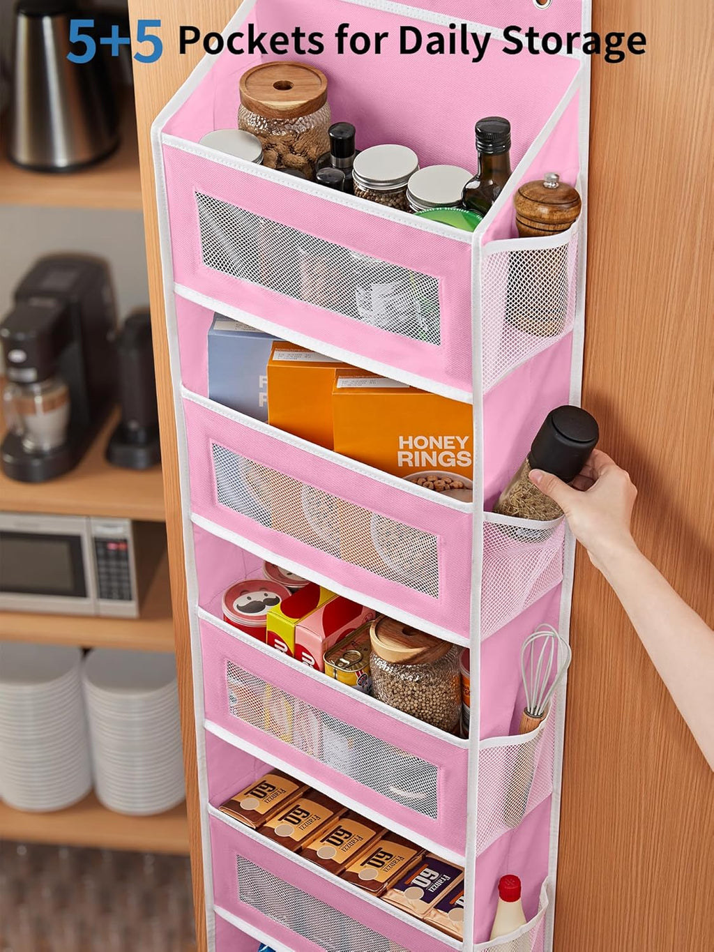 JARLINK 2 Pack Over The Door Organizer Storage, 5 Shelf Hanging Door Organizer with 5 Large Capacity Pockets, Anti Tilt 44 lb Load Behind Door Storage for Bedroom, Bathroom, Pantry, Nursery, (Pink)