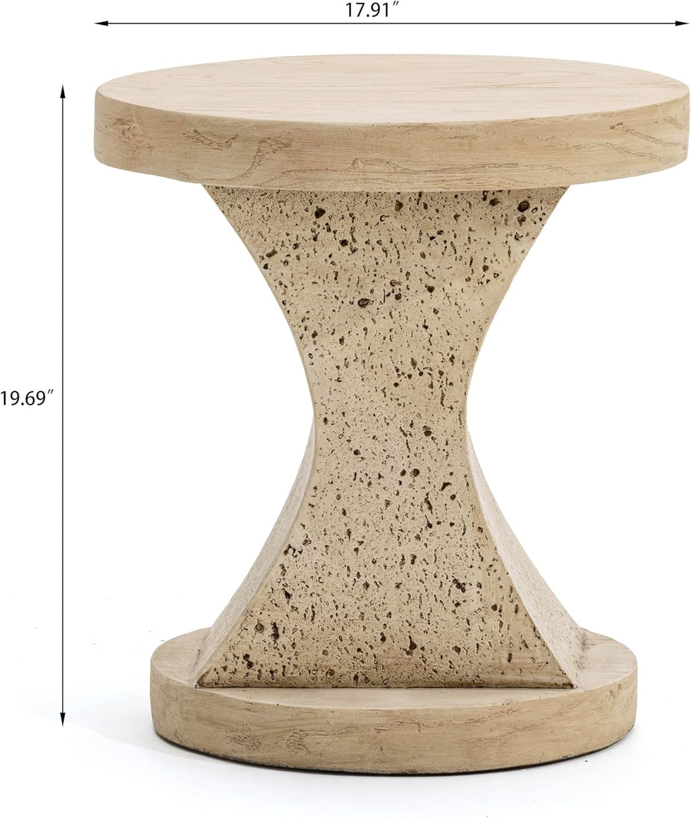 FESTIVITY 17.91" Round MGO Side/End Table with Natural Stone & Wood-...