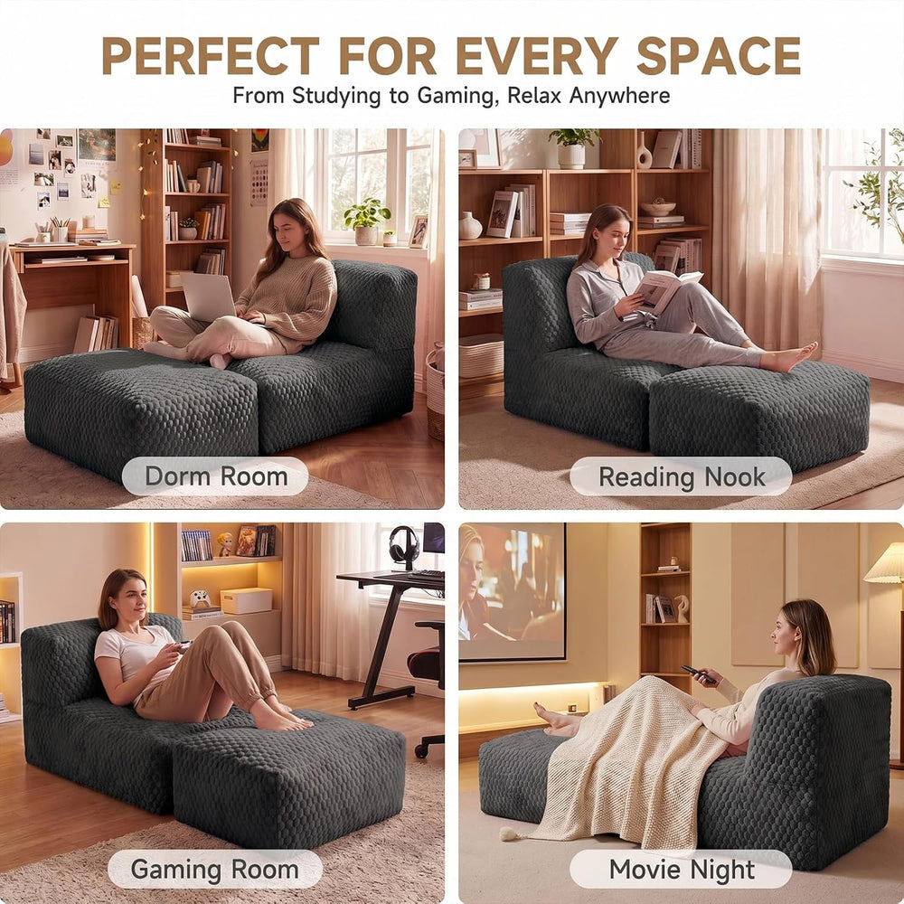 Bean Bag Chair for Adults, Plush Beanbag Sofa Couch with Memory Foam Filler, ...