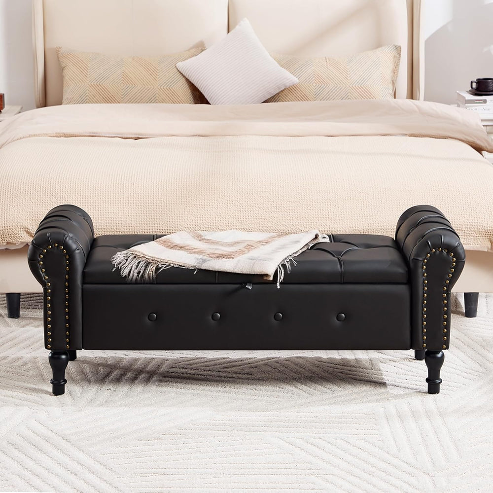 Storage Bench for Bedroom, Faux Leather 51" End of Bed Bench, Queen Size...