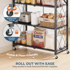 Upgraded 18% Thickened Portable 5-Tier Foldable Storage Shelves with Wheels Heavy Duty Storage Shelf Collapsible Shelves Unit Display for Garage Storage Kitchen Pantry & Closet Organizer, Matte Black