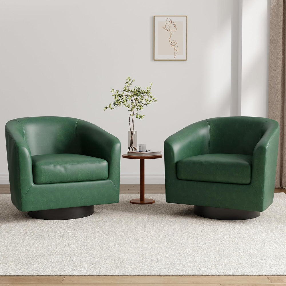 Lumibee Faux Leather Swivel Barrel Chairs Set of 2, Upholstered Comfy Round S...