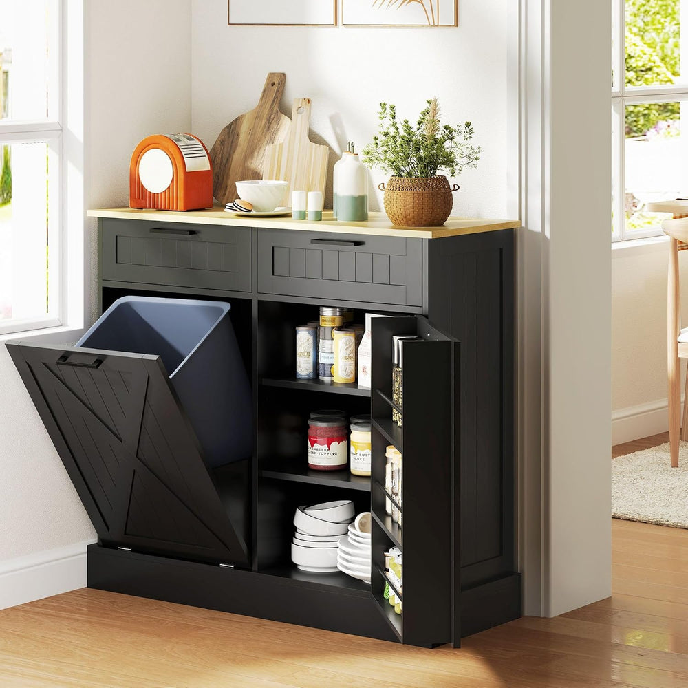 Hidden Trash Can Cabinet with Spice Rack