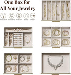 Jewelry Box Organizer Case for Women: 5-Layer Jewelry Storage Case with Glass Window, Olive Green Leather with Cream Velvet, Holder for Ring Necklace Bracelet Brooch Watch, Great Gift for Her