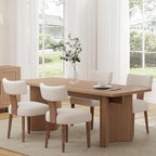 Mid Century Modern Dining Chairs Set of 4 Upholstered Linen Fabric Dining Chairs Curved Backrest Farmhouse Dining Room Chairs Kitchen Chairs with Wood Legs, Beige