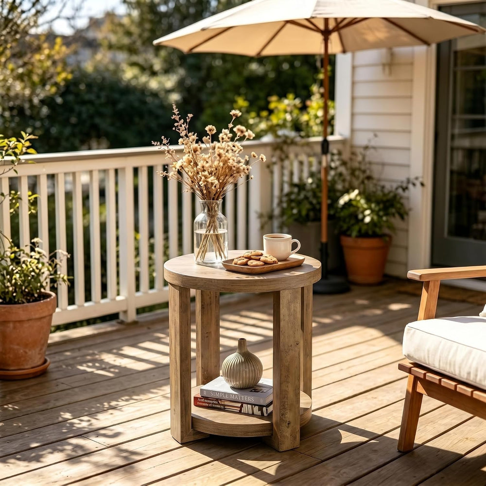 Tribesigns Round Side Table, 2-Tier End Table for Living Room & Bedroom, ...