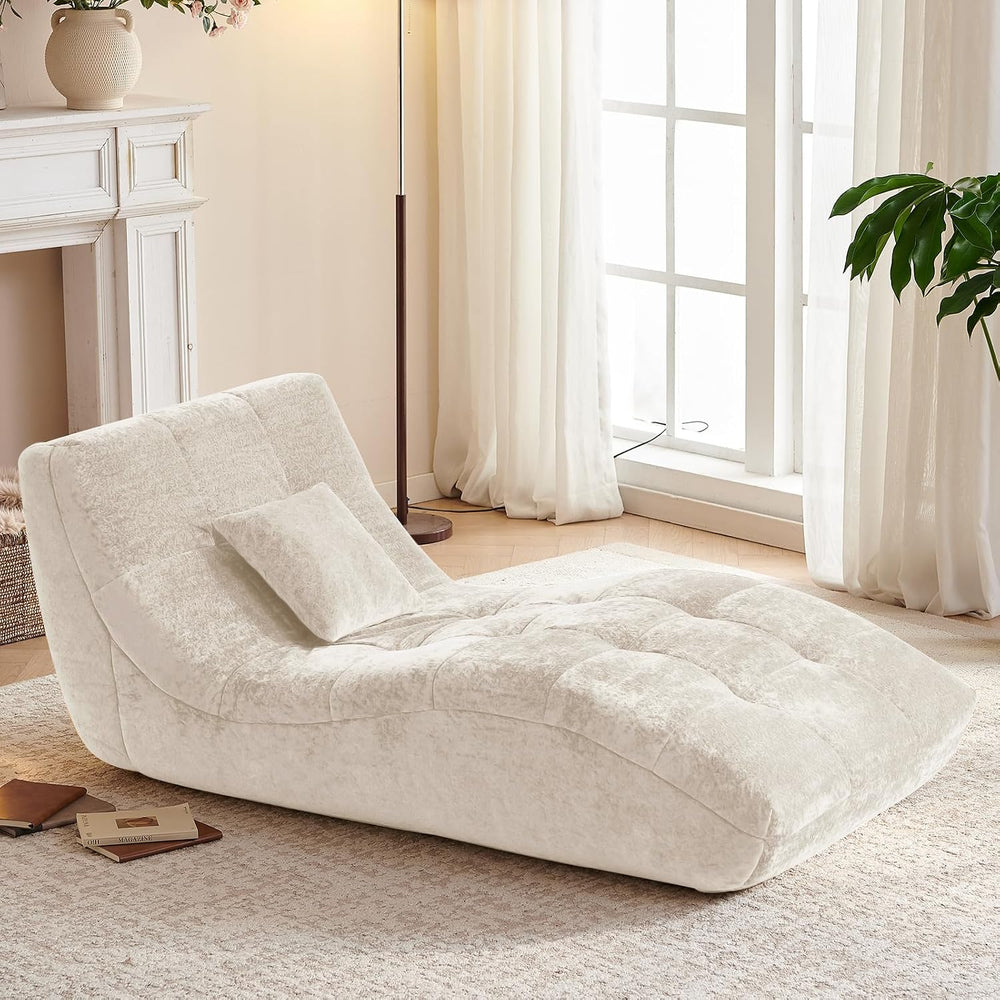 Chaise Lounge Chair with Curved Back, Modern Upholstered Recliner Sofa, Tufte...