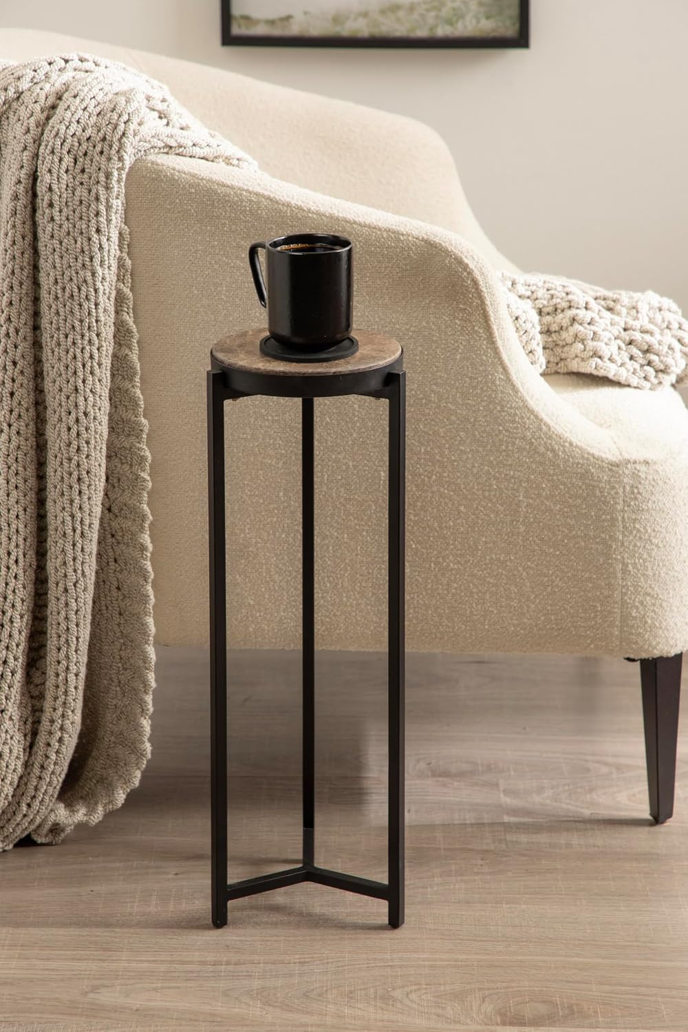 Kate and Laurel Aguilar Modern Round Drink Table, 9 x 9 x 23, Emperador Brown...